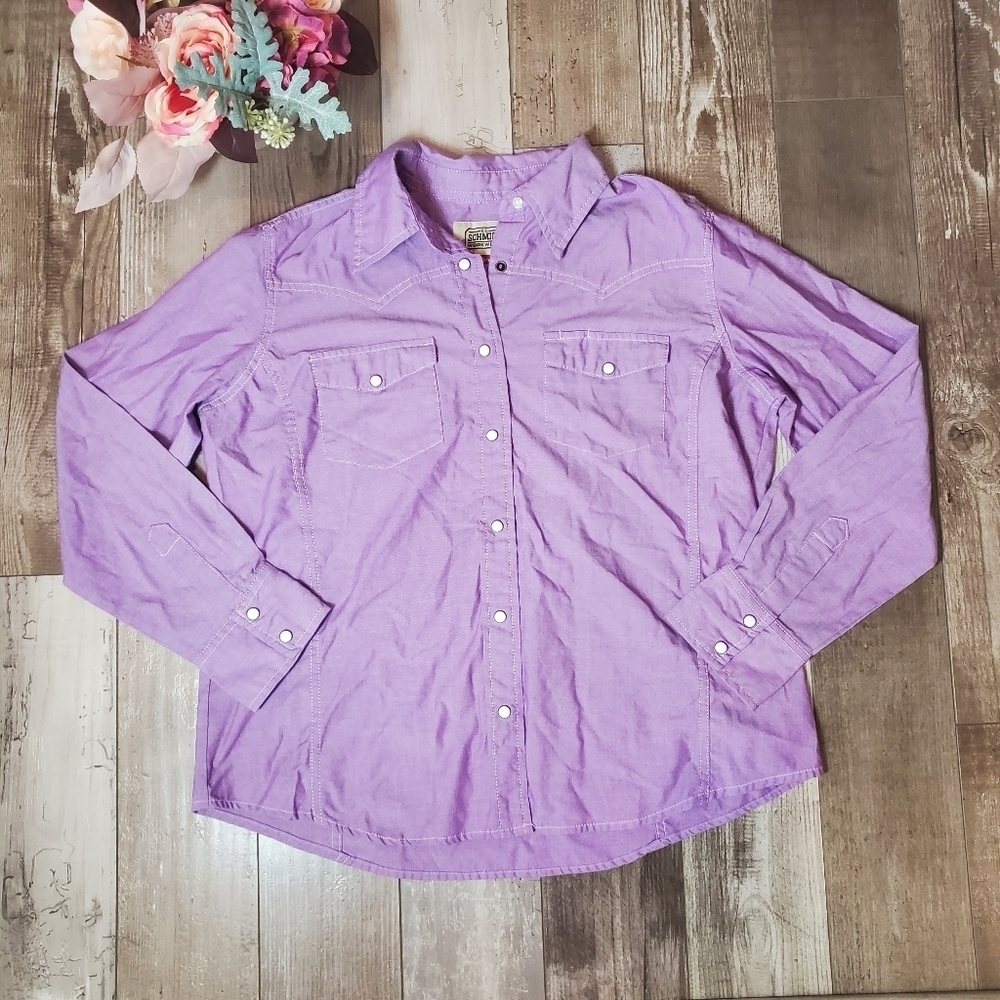 C.E.‎ Schmidt Workwear Purple Snap Button Collared Long Sleeve Women's Shirt